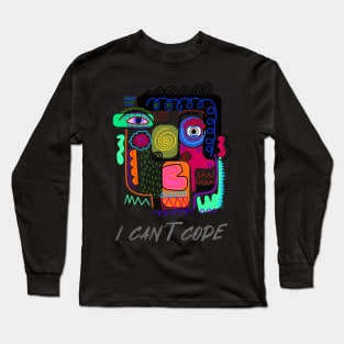 Vibrant Expression: 'I CAN'T COPE' Abstract Face Long Sleeve T-Shirt